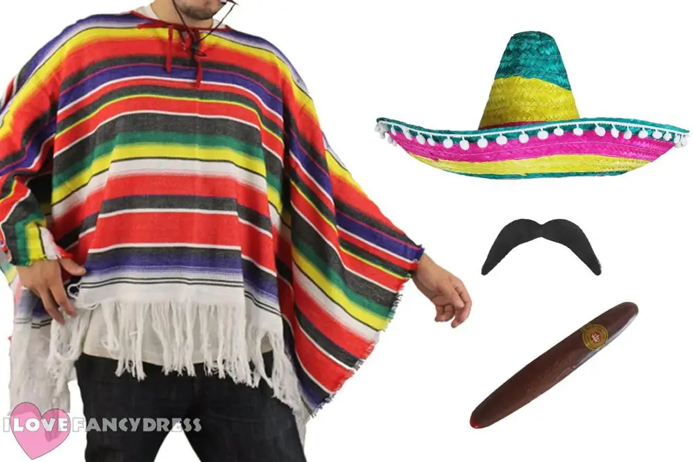 Мексиканский мужской костюм пончо сомбреро Таш сигара дикий Западный бандит