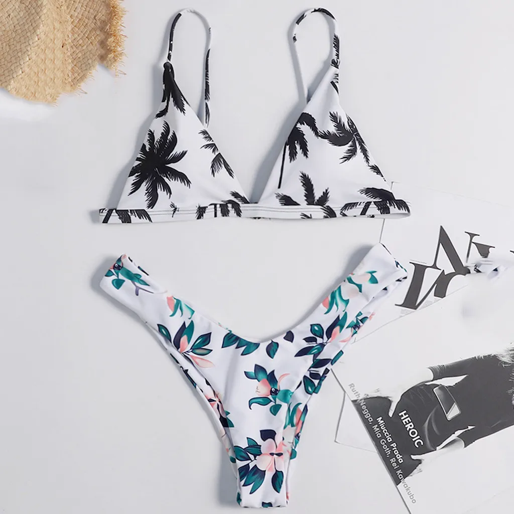 С цветочным принтом со средней талией с глубоким v образным вырезом комплект