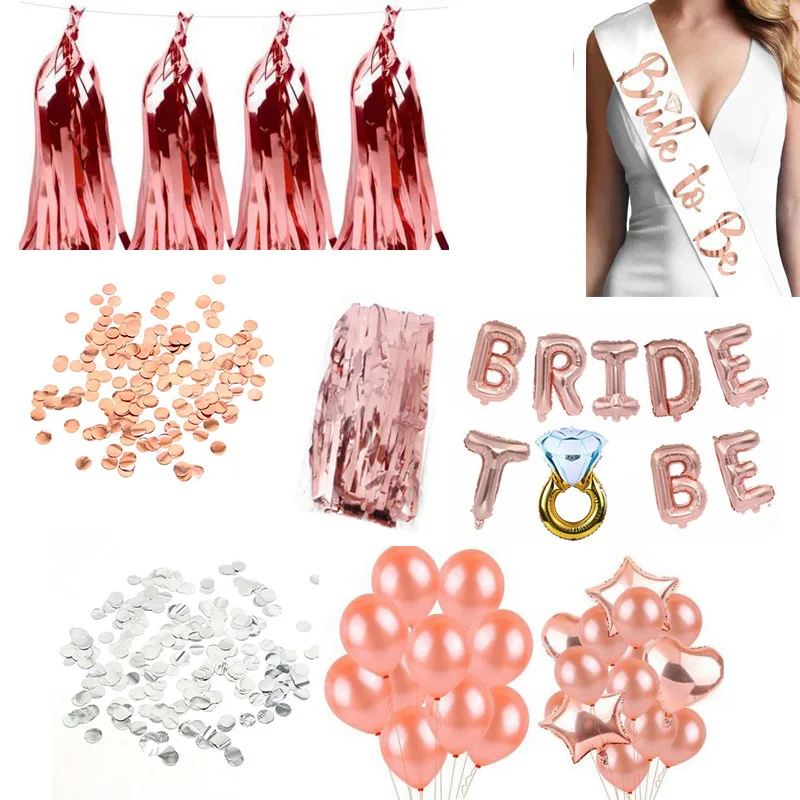 Только что женатый баннер розовое золото Команда Невесты шарики для свадебного