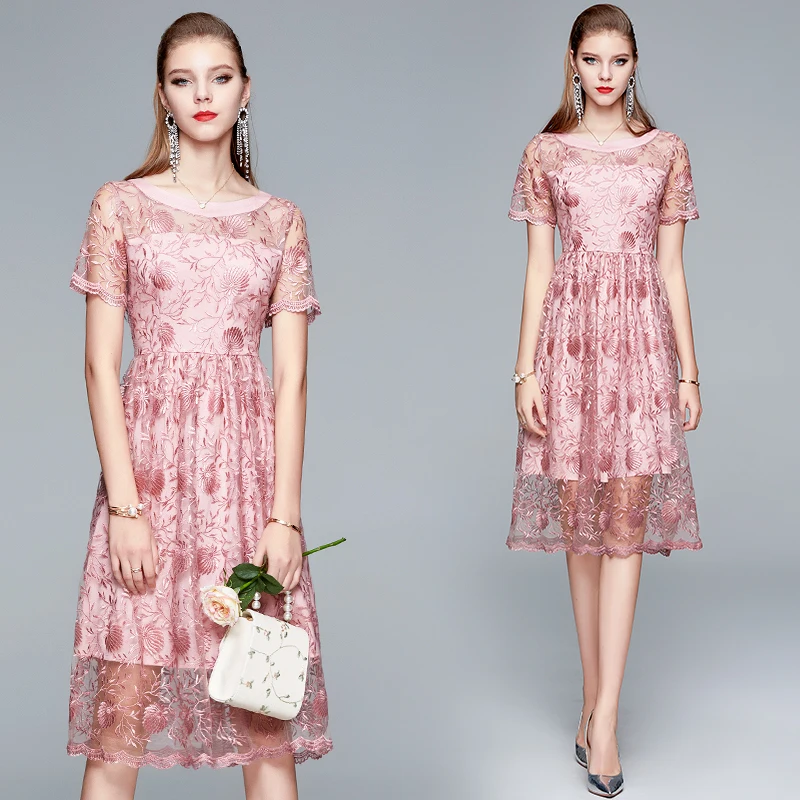 Simgent вышитое платье для женщин розового цвета с цветочным рисунком