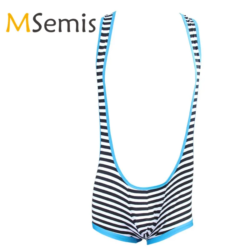Swimwear Mens Singlet Broat Mankini Swimsuit Striped Wrestling Boxer Shorts Swimming Suit Bulge Pouch Shorts Sexy Bathing Suit