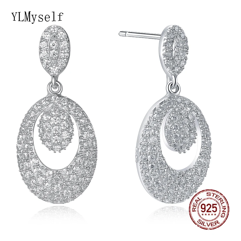 Женская длинная водяная капля серьги с кристаллом из настоящего серебра 925 пробы