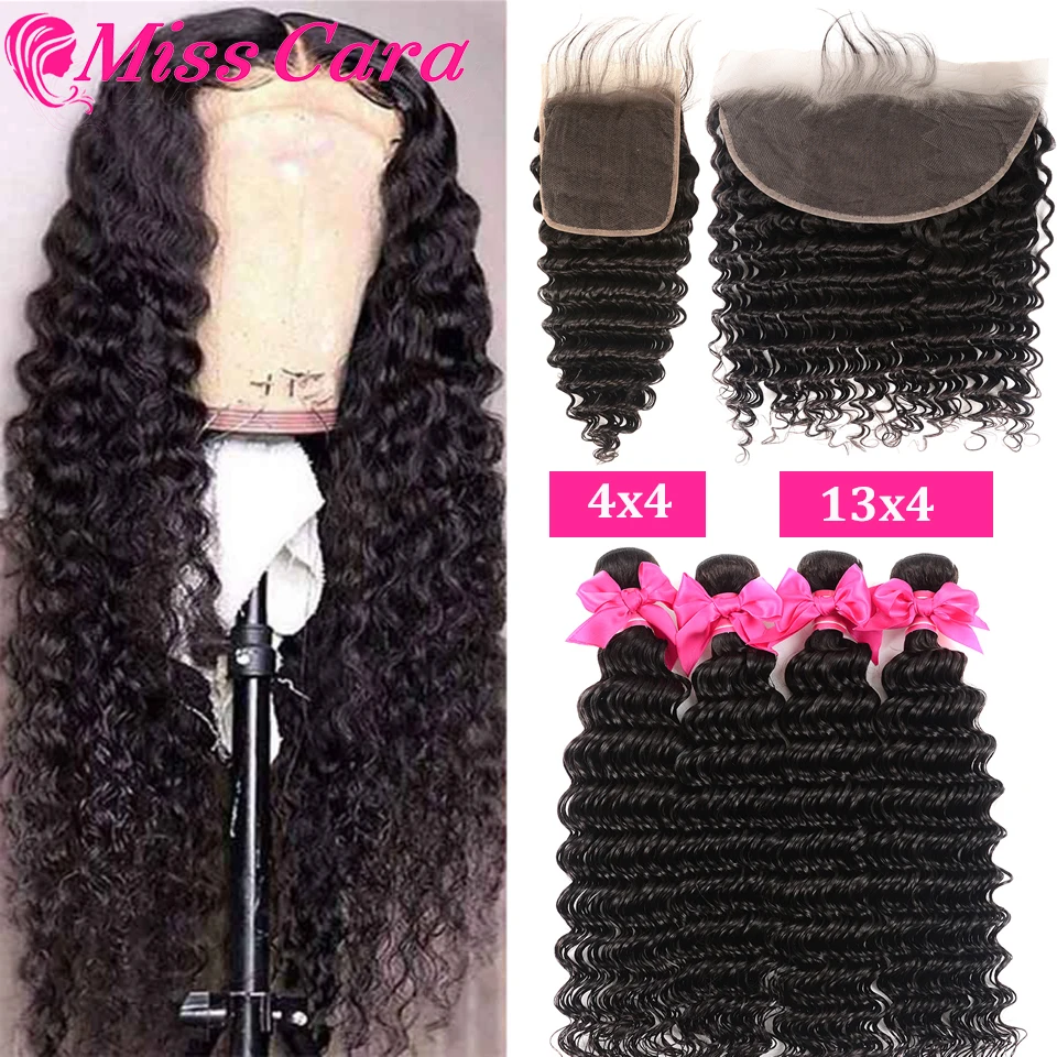 

Miss Cara Hair Indian Deep Wave Bundles With Closure For Black Women High Quality 100% Virgin Human Hair Frontal With Bundles