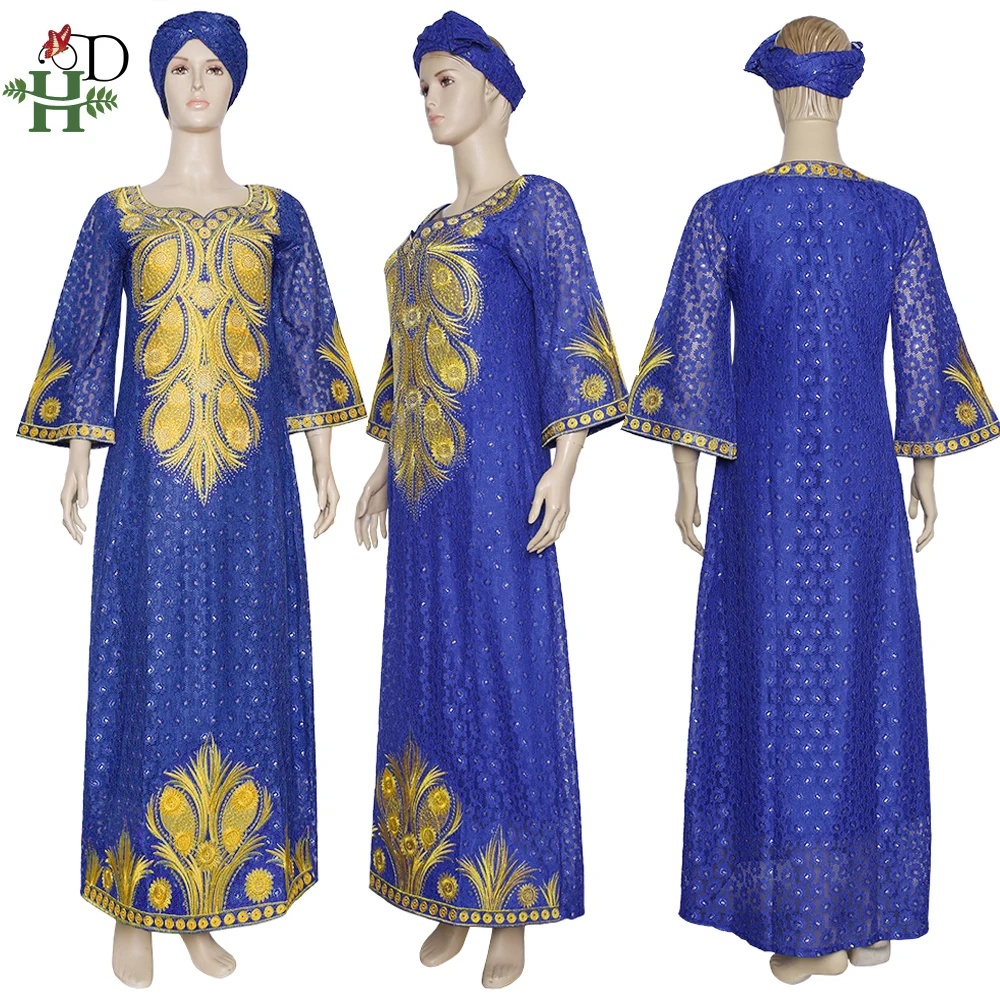 H & D африканские кружевные платья для женщин кристально блестящее Макси платье
