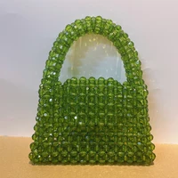 customized bead bag green hand woven celebrity handbags unique design ladies party bag top handle purses and handbags