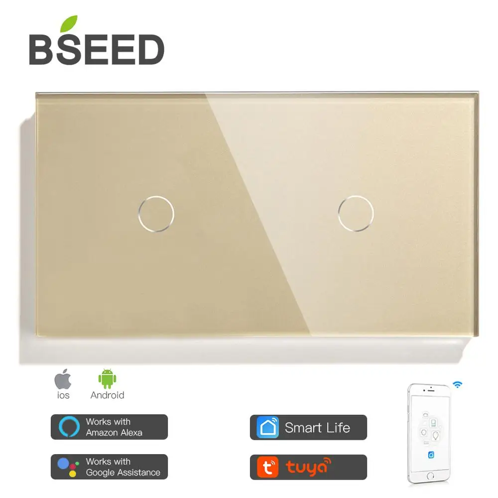 Bseed Mvava Smart 2 Gang Wi-Fi Управление сенсорный выключатель работать с Tuya157mm светильник