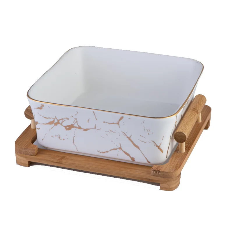 

Household Square Fruit Salad Bowl Snack Fruit Plate Tableware Creative Ceramic Marbled Dessert Bowl Kitchen Restaurant Supplies