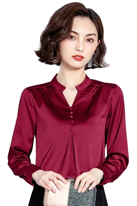 Плюс размер 4XL Женская блузка Элегантная Шелковая Рубашка Осенние блузки женские
