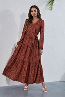 2021 autumn new women dresses sexy v neck floral print boho casual dress long sleeve a line dress wrap robe party clothes