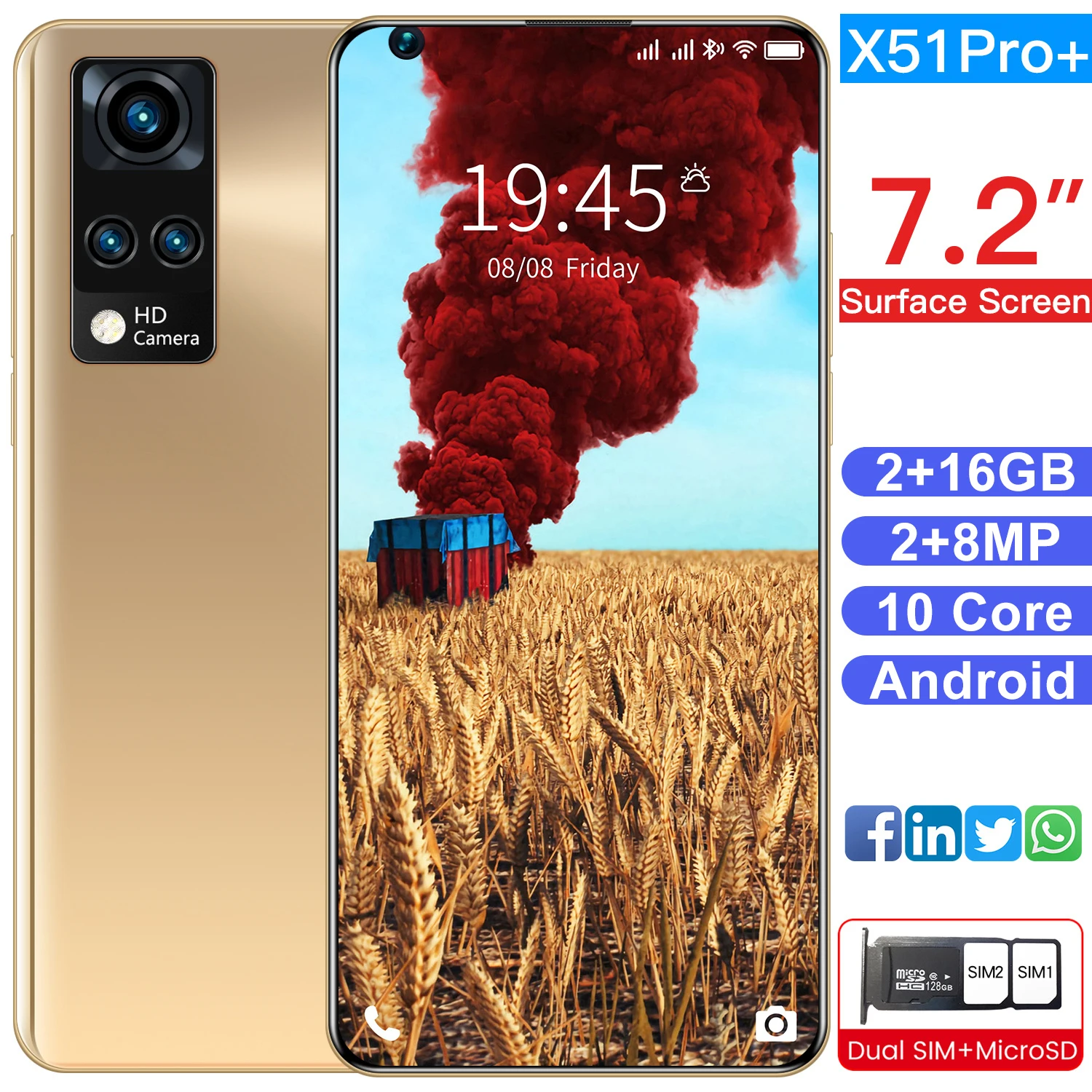 

Smartphone 7.2'' HD Big Screen X51PRO+ 6800mAh 2GB RAM 16GB ROM Smartphone Unlocked Dual Sim Mobilephone Cellphone Celulares