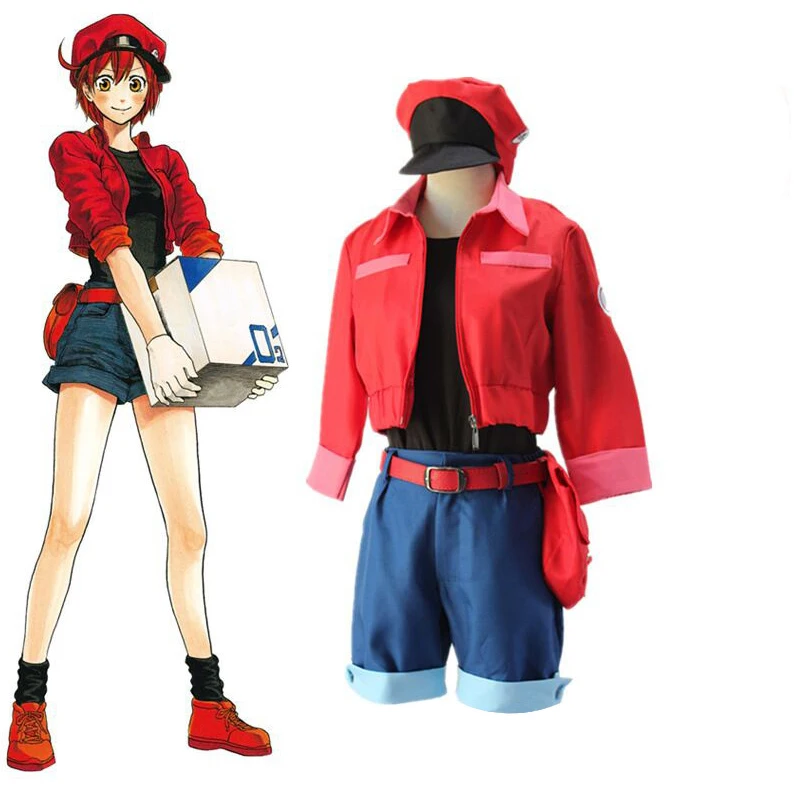 

Anime Cells at Work Cosplay Costume Wig Red Blood Cell CODE BLACK Halloween Clothes For Women Uniform Full Sets Party Shoes