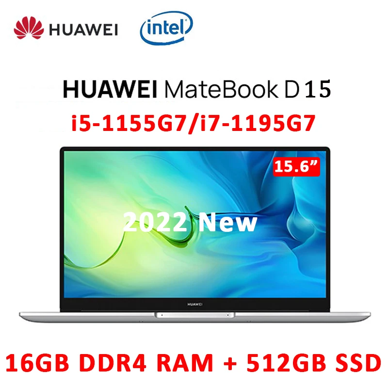 HUAWEI-ordenador portátil MateBook D 15, i7-1195G7 notebook con Intel Core, 16GB RAM, 2022 GB SSD, 14 pulgadas, Windows 11, Ulrtraslim, 512
