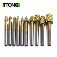 10pcs set hss titanium dremel routing rotary milling rotary file cutter wood carving carved knife cutter tools accessories