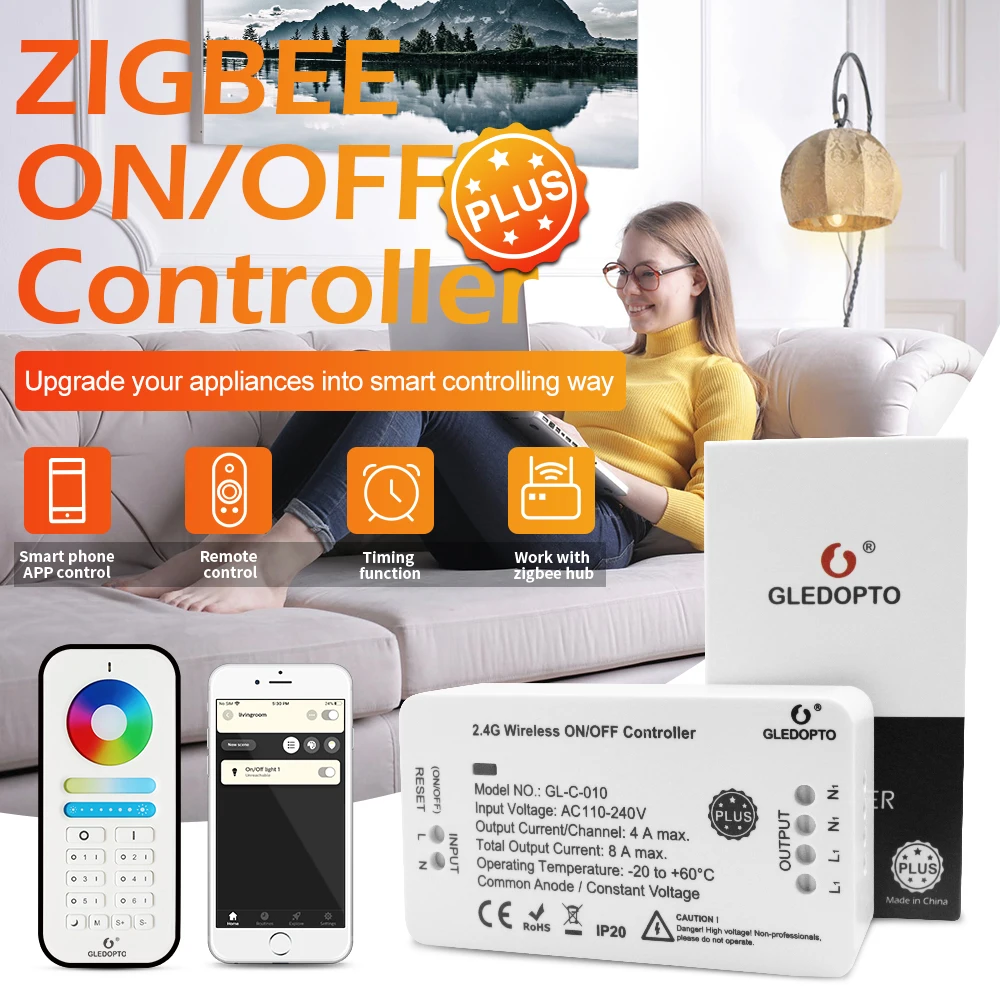 

GLEDOPTO Smart ZigBee Wireless ON/OFF Controller Plus AC100~240V Phone APP Remote Control Work with Amazon Echo Plus SmartThings