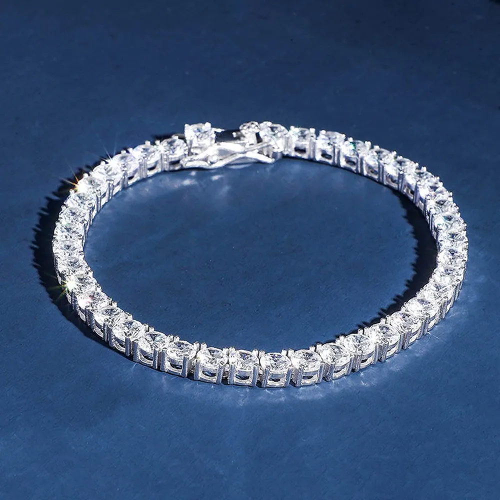 925 пробы серебряные цепи браслеты с кубическим цирконием Bling 4 мм теннисные