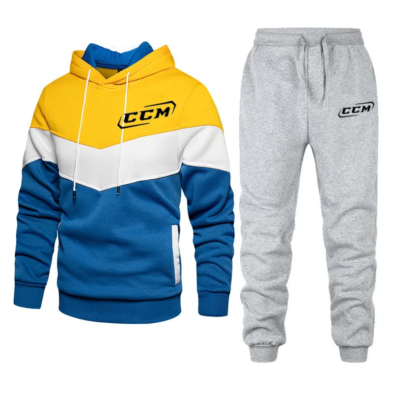 

Mens Tracksuit Set Two Piece Tracksuit Men Sports Wear CCM Fashion Colorblock Jogging Suit Autumn Winter Men Outfits Gym CLothes