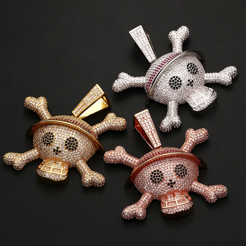 

New arrival ice One Piece Skull Pendant wholesale high quality prong setting One Piece Skull Pendant necklace