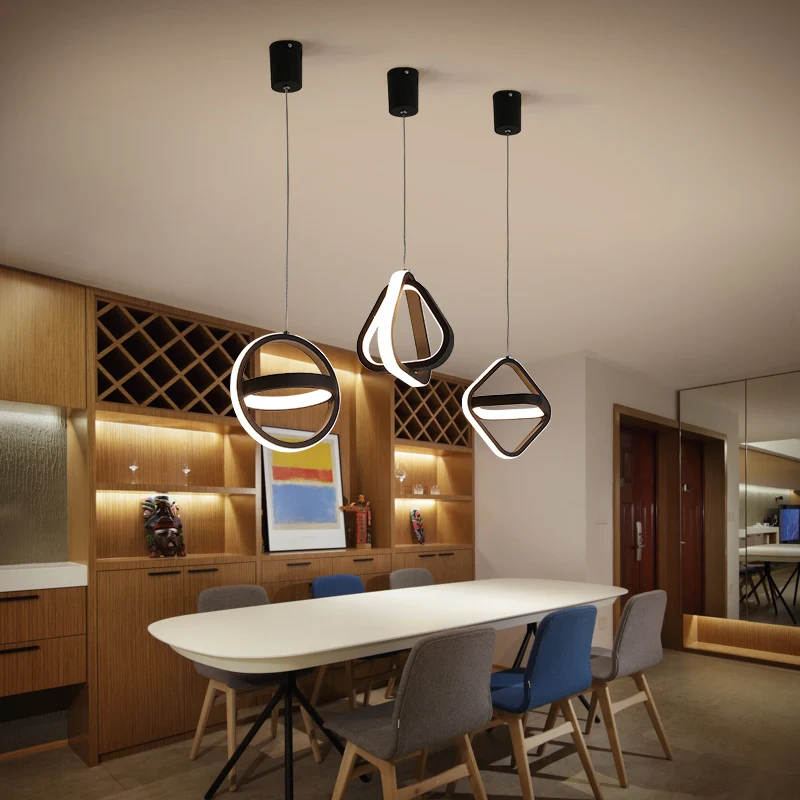 

Nordic Bedside Led Pendant Lights Round Ring Black Lamps Restaurant Fixtures Above Table Home Decor Indoor Art Deco Cottagecore