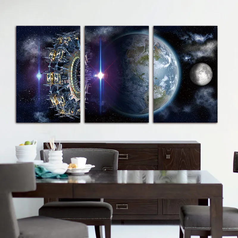 Космическое пространство земля космонавты галактика Венера 3 панели Солнце Луна