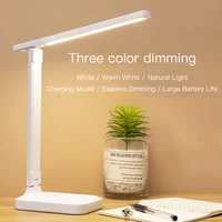 led desk lamp foldable 3 color stepless dimmable touch table lamp bedside reading eye protect night light usb chargeable light