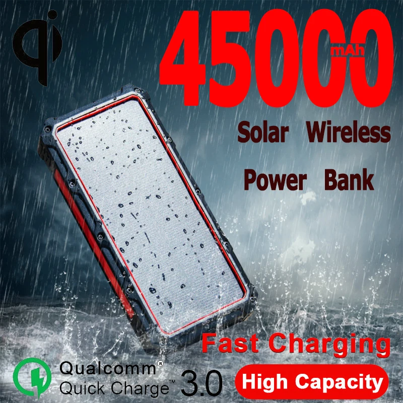 Солнечный беспроводной внешний аккумулятор 45000 мАч большая емкость источник