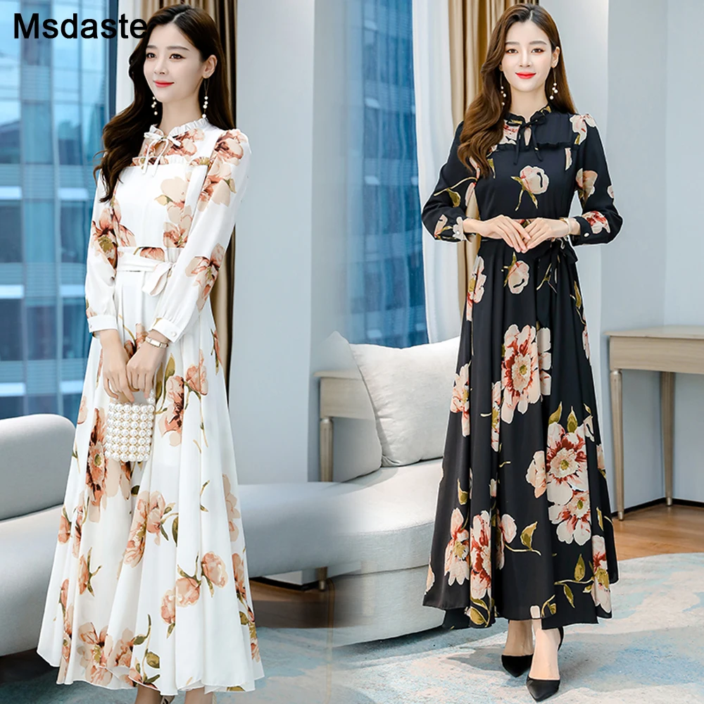 New Elegant Women Dresses Autumn Floral Printed Ruffles Dress Runway High Quality A-line Long Party Beach | Женская одежда