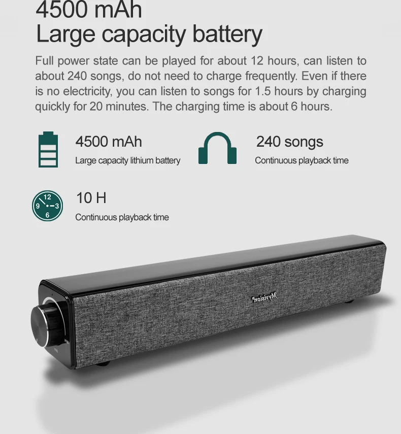 Boombox – haut-parleur Bluetooth avec caisson de basses, 20W, barre de son Rechargeable, pour télévision, Support TF Aux, pour ordinateur