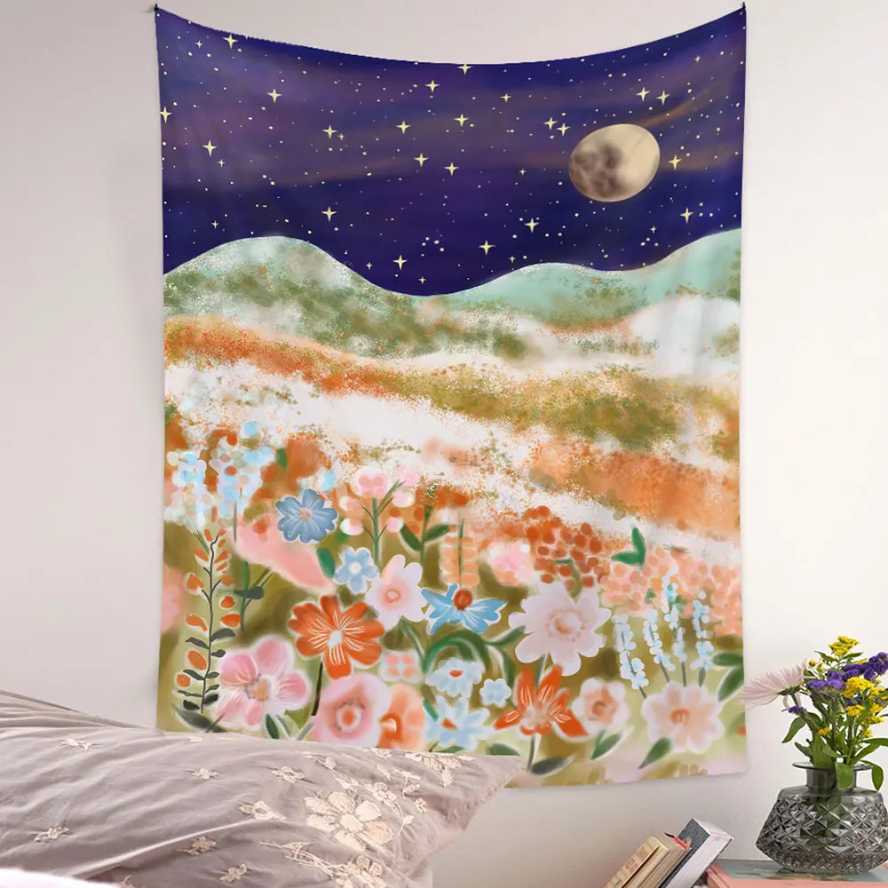 

Moon Phase Tapestry Bohemian Wall Hanging Wall Covering Psychedelic Tapestry Flower Mountain Scenery Tapestries Room Decor