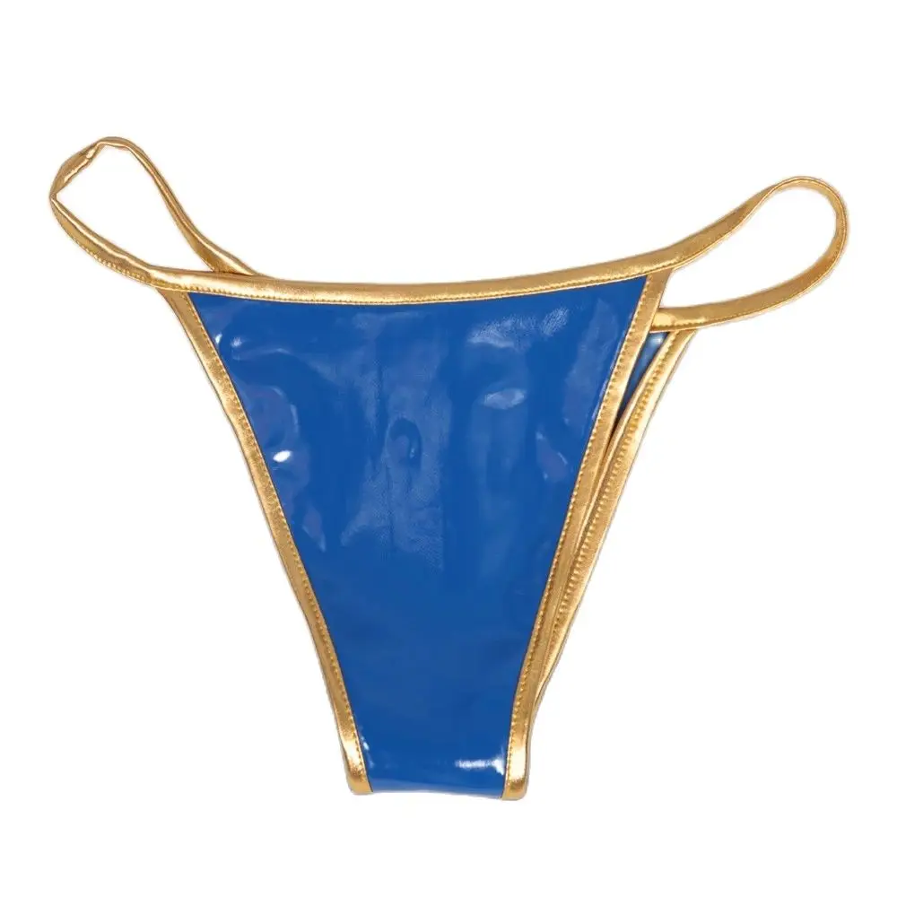 Женские трусики из искусственной кожи ПВХ стринги с золотистыми краями