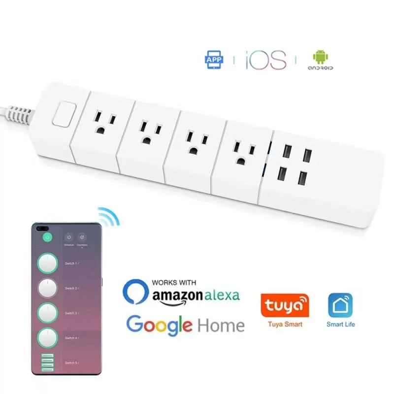 Smart power strip Wifi 4 US works with alexa googlehome multi plug four takes 4 AC Socket 4 USB voice contro