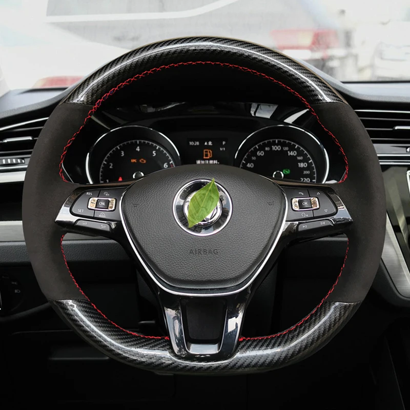 5d carbon fiber suede leather yellow thread steering wheel hand sewing wrap cover fit for volkswagen golf 7 mk7 passat b8 free global shipping