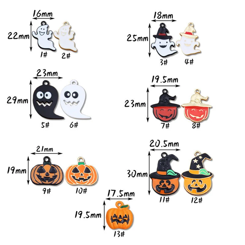 

Julie Wang 10PCS Enamel Halloween Charms Random Mixed Ghost Pumpkin Alloy Pendant Bracelet Jewelry Making Accessory