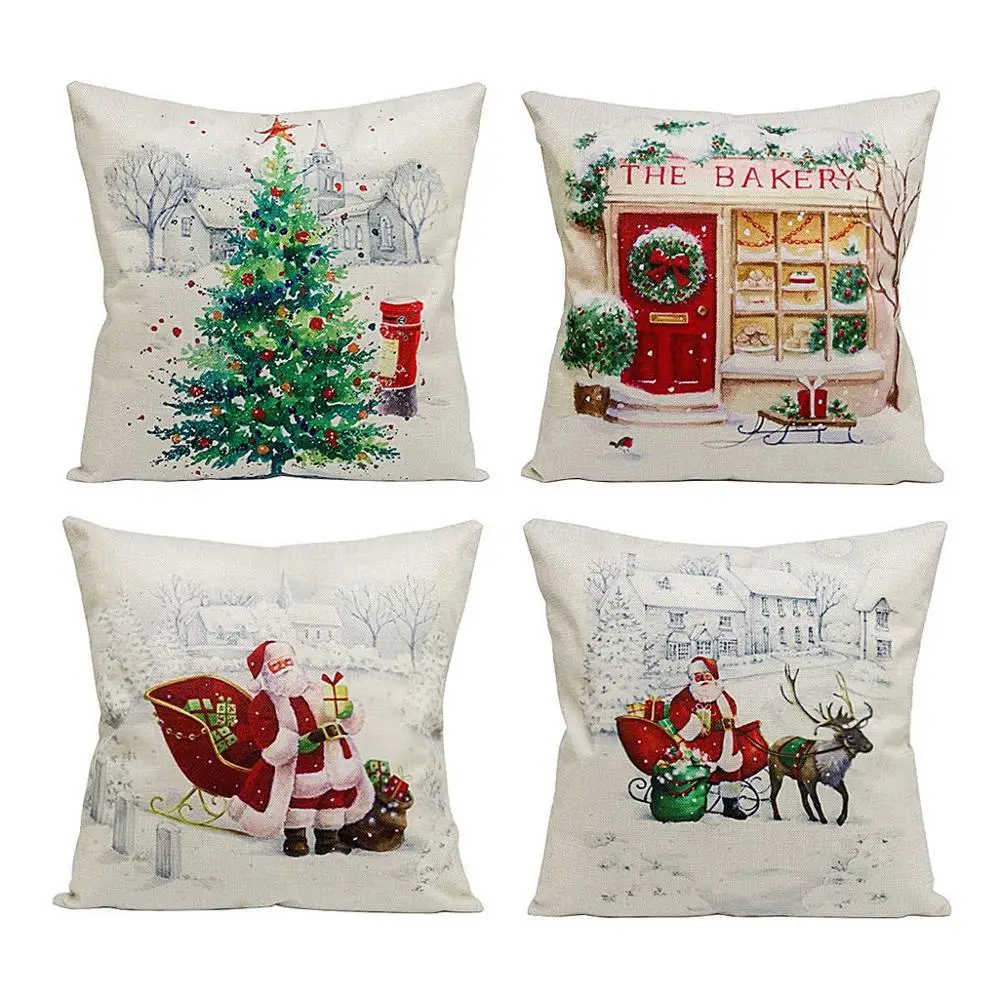 

4pc Pillowcase Christmas Sofa Bed Home Decor Throw Pillow Case Cushion Cover Funda Cojin Housse de Coussin Cojines Pillow Cover