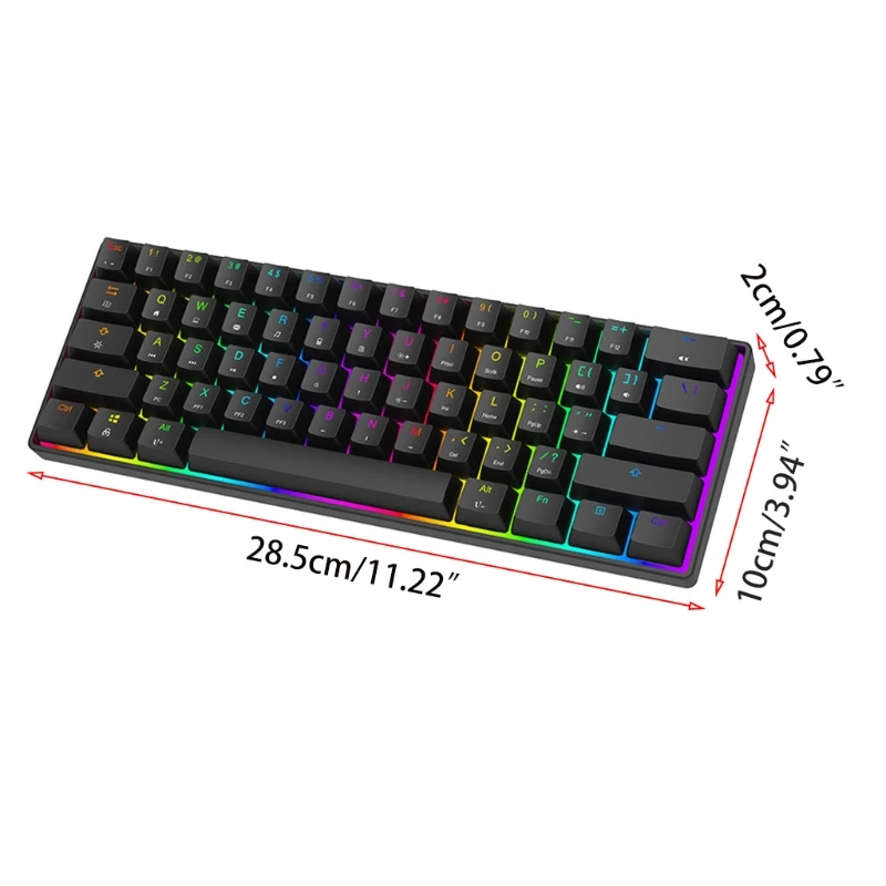 

Mini 60% Mechanical Gaming Keyboard 61 Keys RGB Backlit Wired PBT Keyboard Cap Ultra Compact Blue Switch