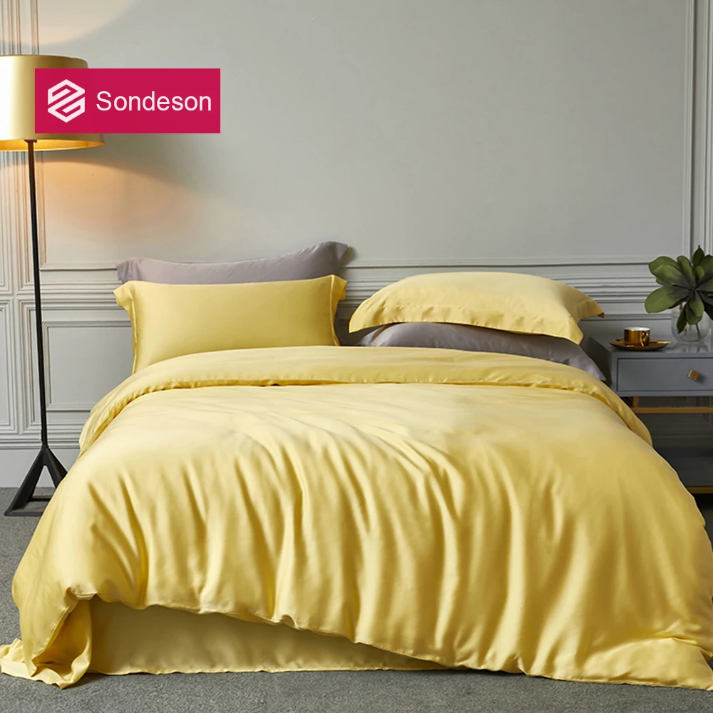 

Sondeson 6A Grade 100% Silk Beauty Yellow Bedding Set 25 Momme Silk Healthy Duvet Cover Set Pillowcase Queen King Quilt Cover