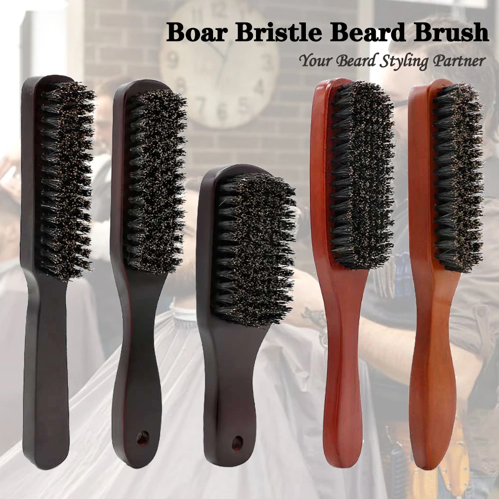 

Barber Solid Wood Boar Shaving Brush Beard Massage Black Boar Bristle Hair Brush Curved Wooden Men Beard Mustache Brushes