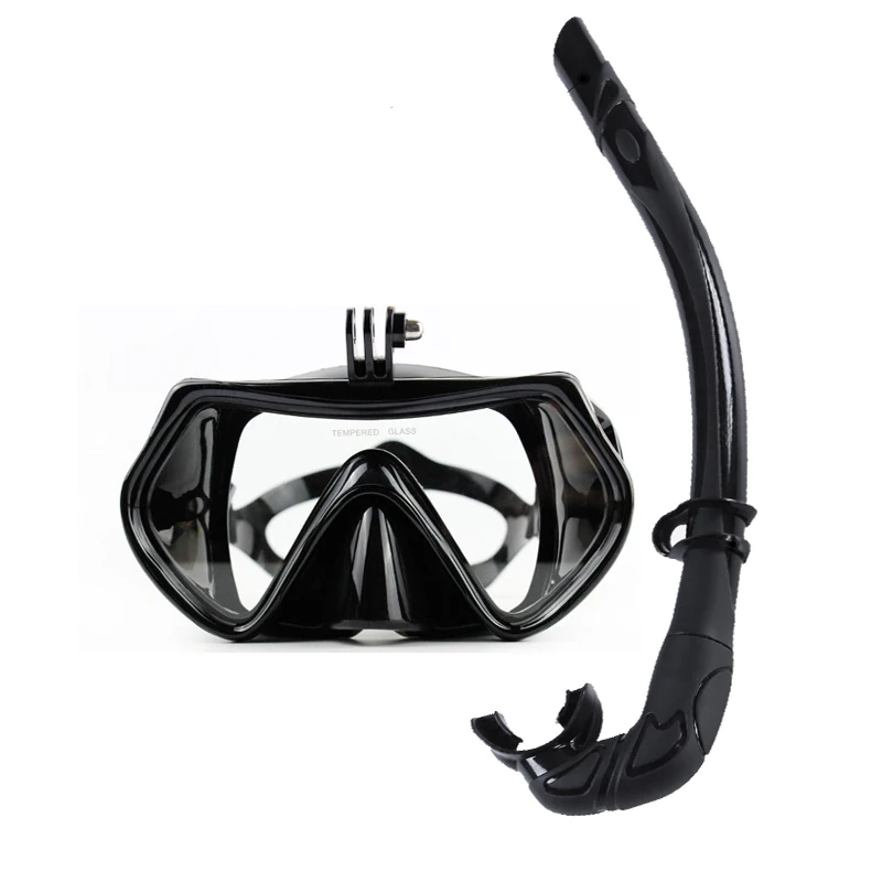 Máscara de buceo para adultos, juego de Snorkel con montaje de cámara de movimiento, lente de vidrio templado, vista panorámica, tubo de respiración de silicona completo