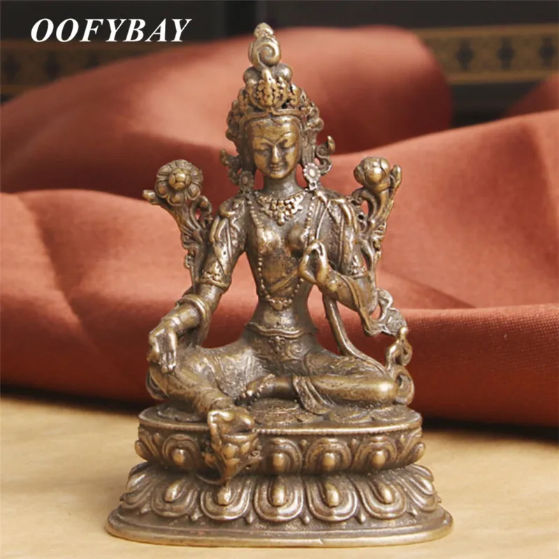 Ретро Зеленая Тара маленькая Медная скульптура тантрические Ремесла статуя