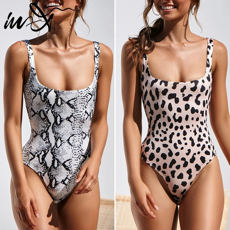 In X Леопардовый цельный купальник женский винтажный змеиный принт бикини 2019