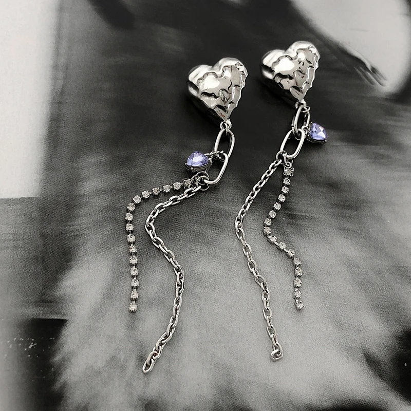 

Minimalist Silver Color Irregular Love Heart Pendant Earrings for Women Ladies Long Chain Tassel Earrings Accessories Gifts