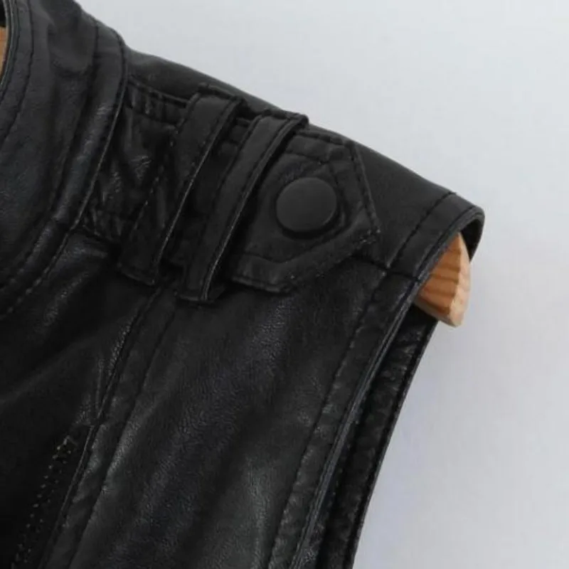 Кожаная женская куртка женский жилет мотоциклетная байкерская на молнии jaquet de