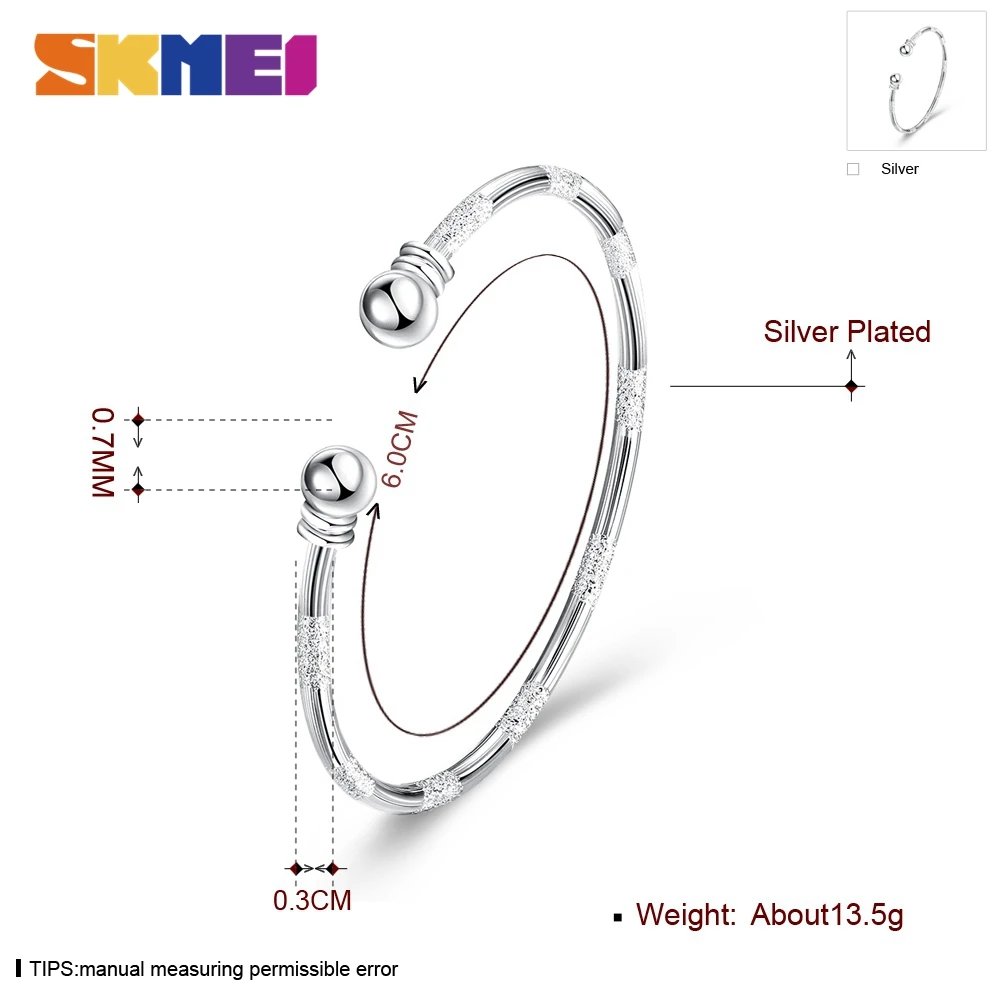 

SKMEI 925 Serling Silver Scrub Silver Bracelet Cuff Bangle For Women 2021 Trend Girls Gift Jewelry Wholesaler CB233