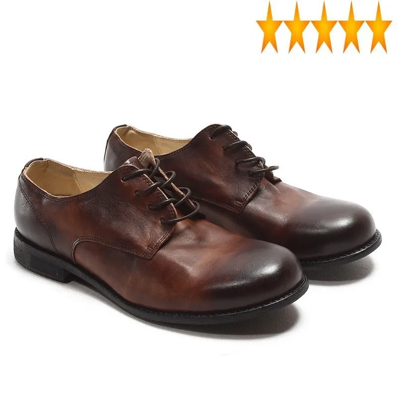 

Real Italy Cow Vintage Men Work Safety Lace Up Round Toe Office Formal Dress Shoes Genuine Leather Mocassin Homme