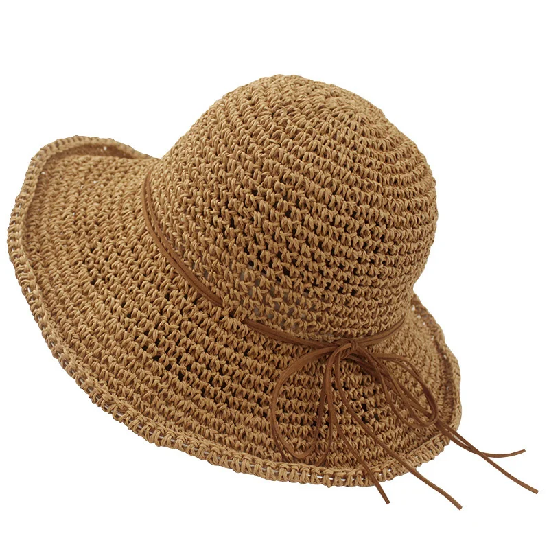 

New Ladies Sun Hat For Women Bowknot Raffia Straw Hat Foldable Summer Hat Wide Brim Beach Hat Female Chapeau Femme