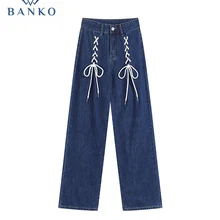 Women Retro Blue Baggy Jeans High Waist Wide Leg Denim Streetwear Fashion Harajuku Casual Straight M