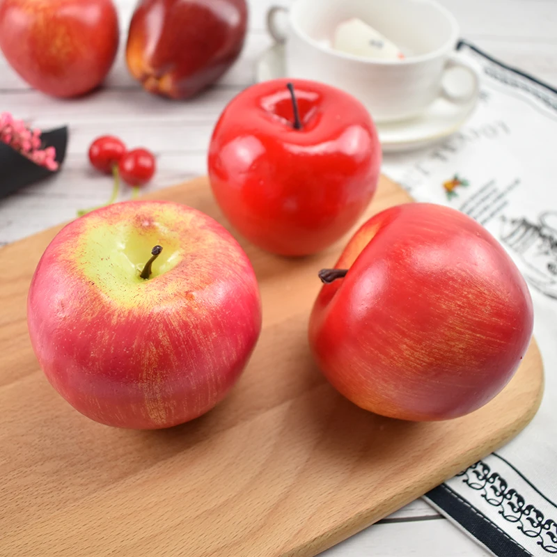 Искусственные Поддельные красные зеленые яблоки Пластиковые фрукты кухонные