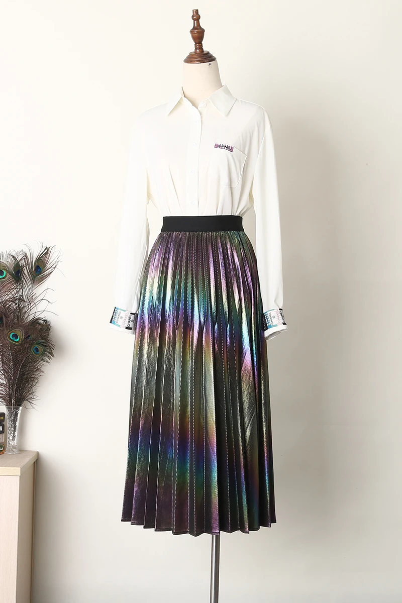 Юбка плиссированная с высокой талией блестящая металлическими блестками для