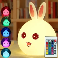 cute rabbit night light bedroom 7 colors change silicone lamp patremote control child kids gift bedroom lamp baby feeding lamp