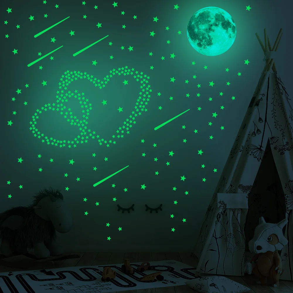 

Светящиеся Луна падающая звезда, стикеры для домашнего декора, светится в темноте виниловые детские комнаты Спальня Гостиная украшения