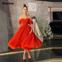 booma red glitter tulle short prom dresses 2022 off shoulder sweetheart tea length a line wedding party gowns graduation dresses